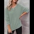 thumbnail image 4 of Sudadera de Cuello Redondo de Punto Gofre de Gran Tamaño para Mujer, Sudadera Informal de Larga con Laterales Verde L, 4 of 8