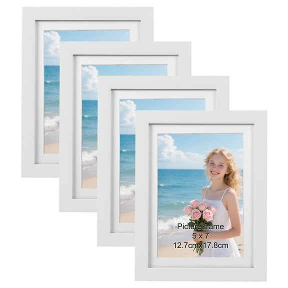 4 Pack 5x7 Picture Frame with Mat, 6x8 Picture Frame without Mat for Wall or Tabletop Display, White