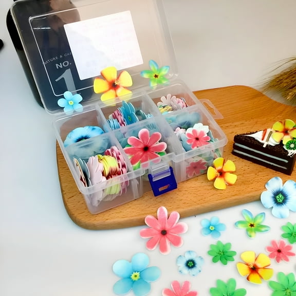 FEZOR 1 Box Hawaiian Flowers Butterflies Cake Toppers Edible Wafer Paper Decorations Edible Flowers Cupcake Toppers Cake Decor Little Flower