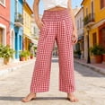thumbnail image 4 of hoksml Girls Checkered Wide Leg Pants, Kids Smocked High Waist Casual Summer Beach Trousers with Pockets, 4 of 5