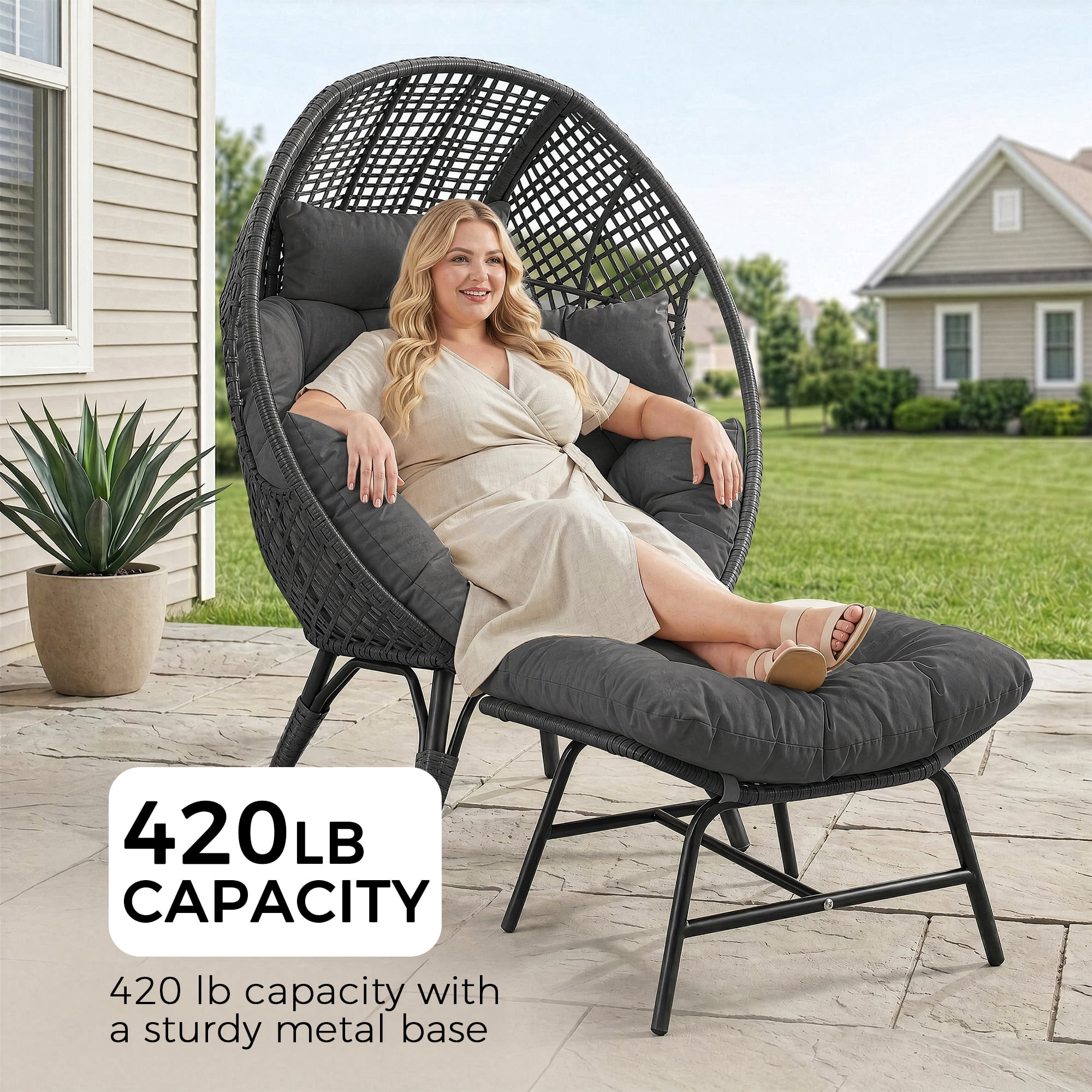 NICESOUL Boho Rattan Egg Chair with Cushion and Footrest for