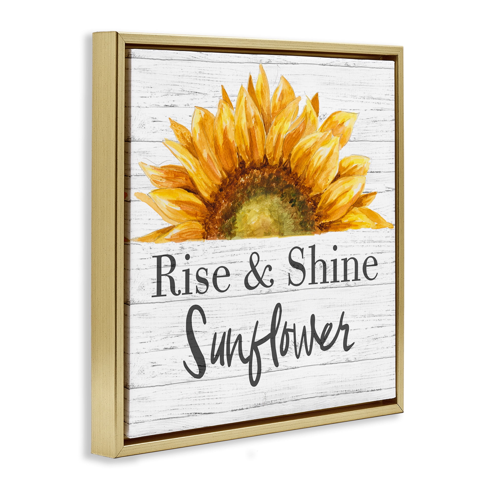 Stupell Industries Rise and Shine Sunflower Botanical & Floral Painting Gold Floater Framed Canvas Art Print Wall Art, 25 x 25