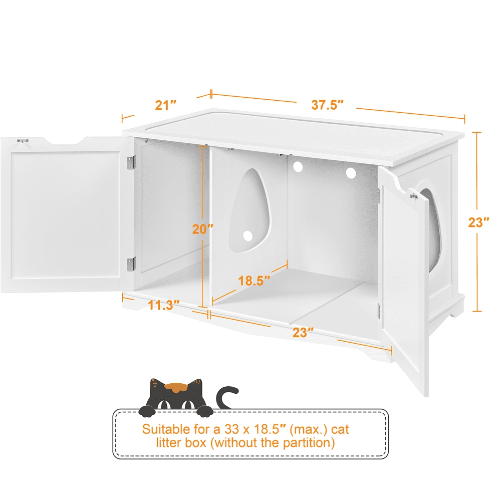 Renwick Wooden Cat Litter Box with Divider, White