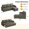 thumbnail image 5 of COPIAE 89” L Shaped Sofa Sleeper, Sectional Sofa Bed with Hidden Storage, Modern Piano Design Pull Out Sofa for Living Room Bedroom, Grey, 5 of 8