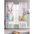 thumbnail image 2 of Easter Sheer Curtains 84 Inch Length 2 Panels Set for Living Room/Bedroom, Spring Watercolor Bunny Eggs Flowers Pink Plaid Kitchen Curtains Grommet Semi-Sheer Curtains Window Treatments 42"x84"x2, 2 of 7