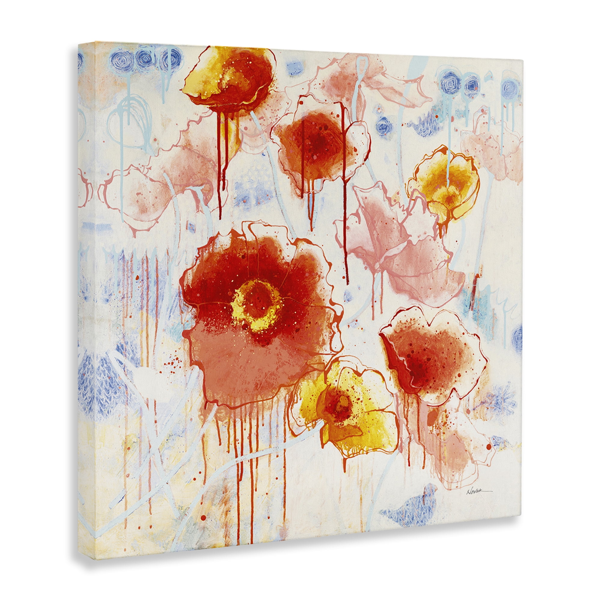 Stupell Industries Dripping Abstract Poppies Abstract Painting Gallery Wrapped Canvas Art Print Wall Art, 17 x 17