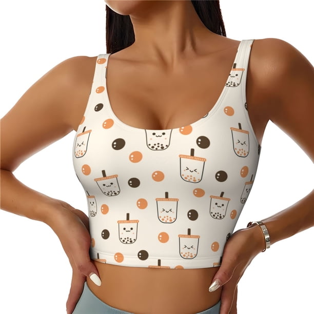 Balery Milk Tea Sujetadores deportivos con espalda cruzada para mujer, acolchados, sin costuras, de alto impacto, ideales para yoga, gimnasio, entrenamiento y fitness.-Small