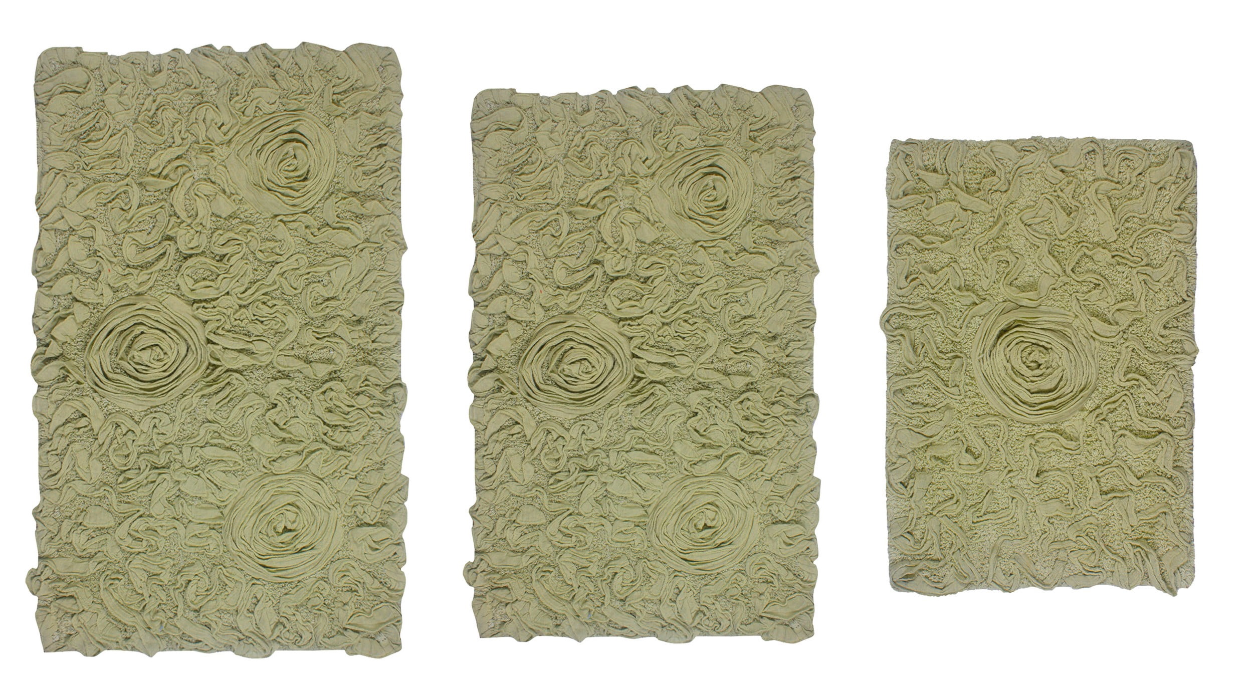 Home Weavers Bell Flower Collection 100% Cotton Non-Slip Bathroom Rug Set Machine Washable Bathroom Rug-17"x24", Bath Rug- 21"x34", Bathroom Rug- 24"x40", Green Color 3 Piece Bath rug set