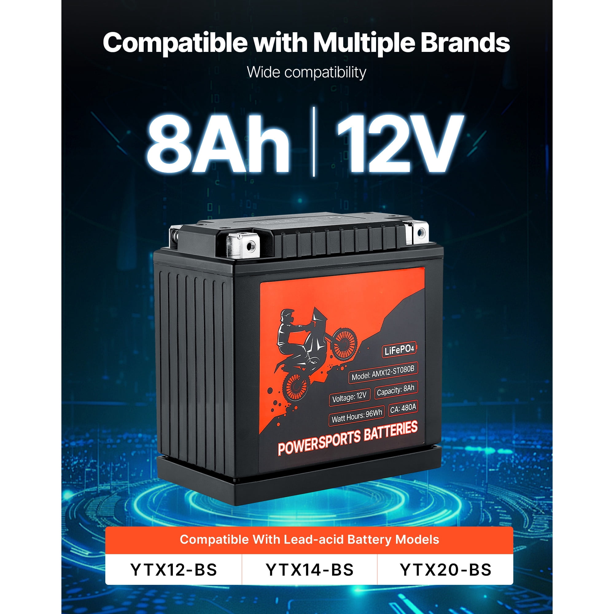 KFFKFF 12V 8Ah Lithium Iron Phosphate Battery, Pre-Charged Powersports Battery, Maintenance-Free and Reliable Performance, Suitable for ATVs, Motorcycles, Jet Skis, Scooters, UTVs, and More