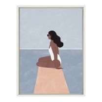 Kate and Laurel Sylvie Waiting For Framed Canvas Wall Art by Maja Tomljanovic, 18x24 White, Decorative Feminine Art for Wall