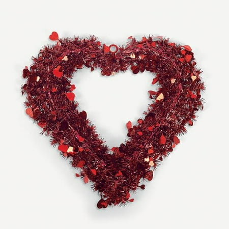 Red Heart Wreath V-day Decor Red Glitter Heart Shaped Tinsel Garland Decoration Party Valentine's Day Door Wreath Wall Hanging Home Accent ()