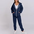 thumbnail image 2 of hoksml Women's 2-Piece Zip Up Hoodie Set with Joggers, Solid Color Lightweight Sportswear for Spring Fall Running Casual Outing, 2 of 9