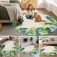 thumbnail image 5 of Monstera Leaves Round Area Rug 3.3Ft Washable Circle Rugs for Dining Room Table, Green Yellow Botanical Palm Leaf Summer Beige Non-Slip Carpet Floor Mats Indoor Outdoor Carpet Runner Home Decor, 5 of 8
