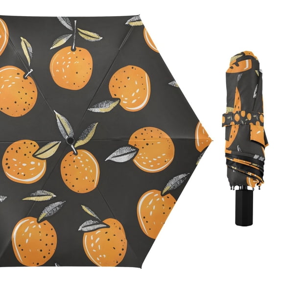 Hand Drawn Oranges Compact Sun Umbrella Windproof Travel Umbrellas for Rain Strong Portable UV Protection