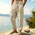 thumbnail image 3 of Homeyce Lightweight Linen Jogger Pants for Men with Elastic Waist Drawstring Straight Leg Pants with Deep Pockets Linen Long Pants Loose Fit Summer Beach Casual Harem Baggy Trousers,Brown 3XL, 3 of 5