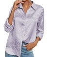thumbnail image 2 of Purple Women Shirts, Women'S Satin Button Down Shirts Roll Up Long Sleeve Lapel V Neck Printed Casual Work Blouses Tops,Women Shirts S, 2 of 9