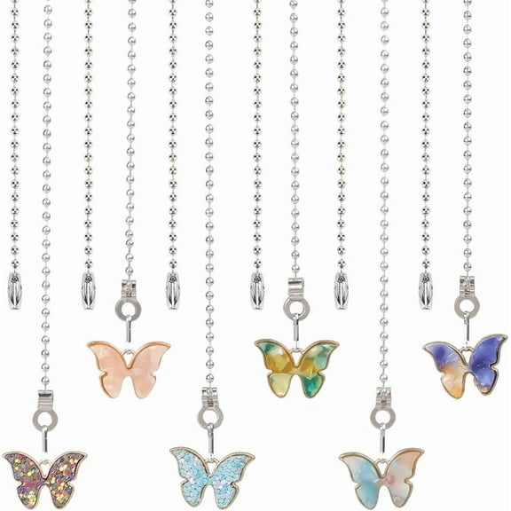 6Pcs Butterfly Ceiling Fan Pull Chain Cord Extension Decorative Chain Silver Metal Adjustable Cute Animal Ball Replacement Bead Hanging Ornament