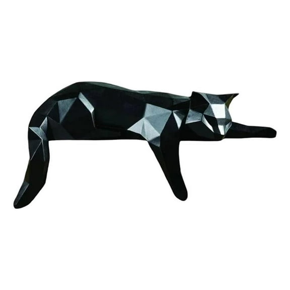 House of Avana Black Resin Geometric Lying Cat Statue