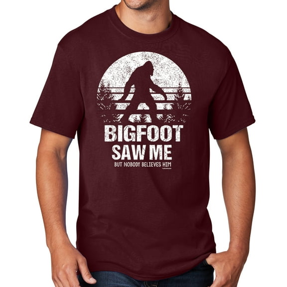 Men's Bigfoot Saw Me Funny Sasquatch T-shirt, 4XL Athletic Heather Maroon - TALL