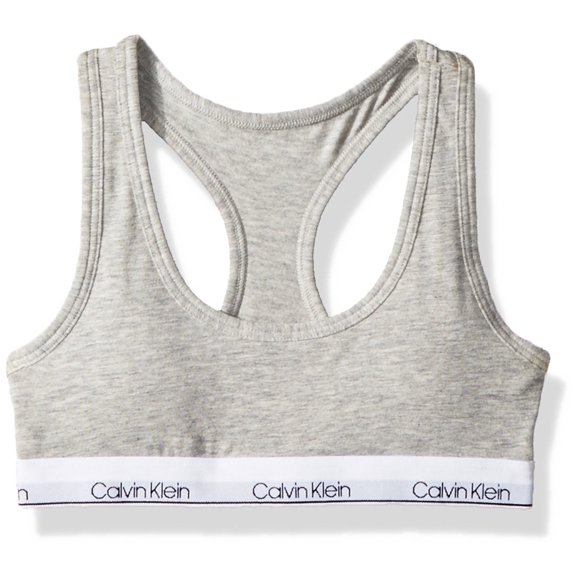 Calvin Klein Big Girls' Modern Cotton Molded Logo Racerback Bra, Heather Gray