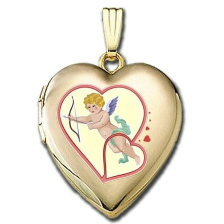 Solid 14K Yellow Gold Valentines Cupid Sweetheart Locket 3/4 Inch X 3/4...
