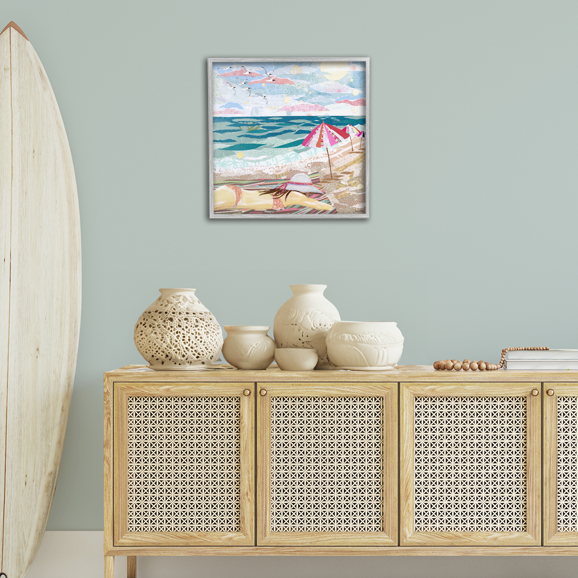 Stupell Industries My Happy Place Collaged Landscape Painting Gray Framed Art Print Wall Art, 24 x 24