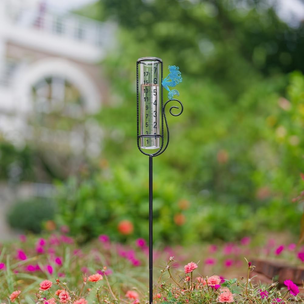 HRTGFD-Rain Gauge Outdoor, Mermaid Rain Gauge with Metal Stake, Decorative Rain Measure Tool for Lawn, Garden, Outdoor