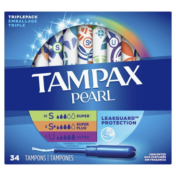 Tampax Pearl Tampons, TriplePack, Sup/Sup Plus/Ultra, Unscented, 34 ct