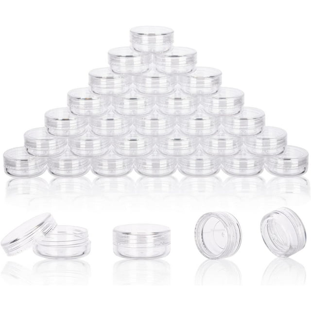3 Gram Sample Containers with Lids, 200 Count Clear Sample Jars, Empty Lip Balm Containers, Mini Cosmetic Containers with Lids, Makeup Travel Containers with Labels, Mini Disposable Spatulas