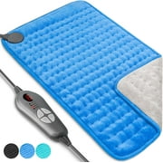 Double Sided XL Electric Heating Pad for Back Pain & Cramps Relief, Heat Pad with 6 Heat Settings, Auto Shut Off, Machine Washable, Ultra Soft, Gifts for Women, Gifts for Men (12"x24" Blue)