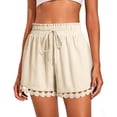 thumbnail image 2 of Only Moment Women's Summer Sweat Shorts Polyester Wide Leg Summer Casual Shorts with Pockets Hiking Shorts Wowomen Beige,M, 2 of 6