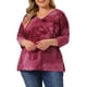 thumbnail image 1 of Tops de mujer plus size Agnes Orinda con rayas de teñido anudado, cuello en V, mangas 3/4, blusas casuales 1X color rosa intenso, 1 of 6