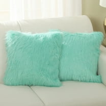 Lanco Faux Fur Fluffy Throw Pillow Covers, Soft Shaggy Plush, Decorative, (Set of 2), Mint, 18 x 18"