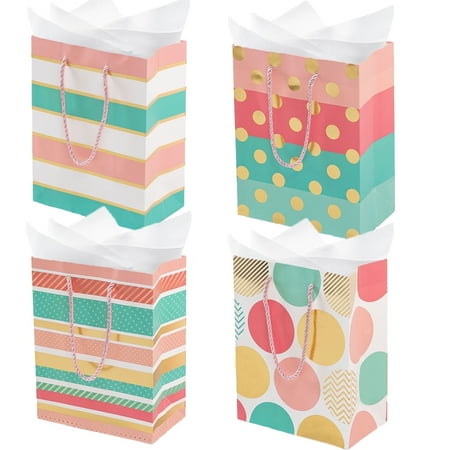 4 pack Large Gift Bags Assorted Premium Rainbow Gift Bags Use for Birthdays, Weddings,Party Favor, Holiday Presents 10.24X12.6X4in