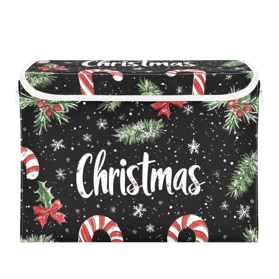 Pine Leaves Candy Canes Christmas Snowflakes Foldable Storage Bin with Lid and Handle Collapsible Storage Box 16.5 x 12.6 x 11.8 inches