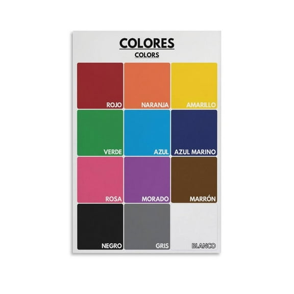 COLOR NAMES for Learn Colors in Spanish Living Room Bedroom Decorative Painting Canvas Wall-Art.