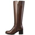 thumbnail image 3 of Ferwind Women's Goldtone Buckle Strap Knee High Riding Boots Band Detail Brown 8, 3 of 9