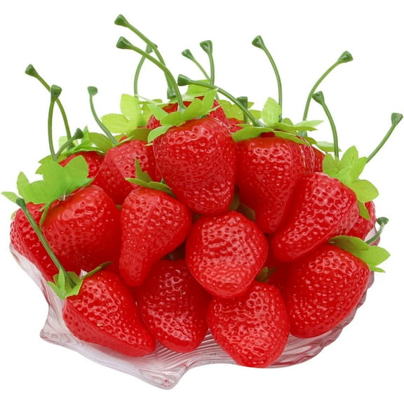 30pcs Artificial Fake Strawberry Lifelike Red Realistic Plastic Strawberries Simulation Fruit for Home Kitchen Wedding Decoration Arrangements Photography Prop
