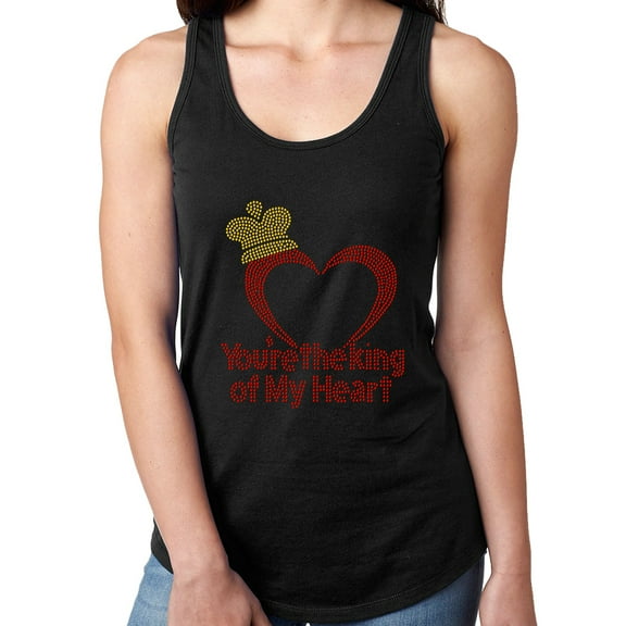 Womens T-Shirt Rhinestone Bling Black Tee You are the King my Heart Love Tank Racer Back Medium