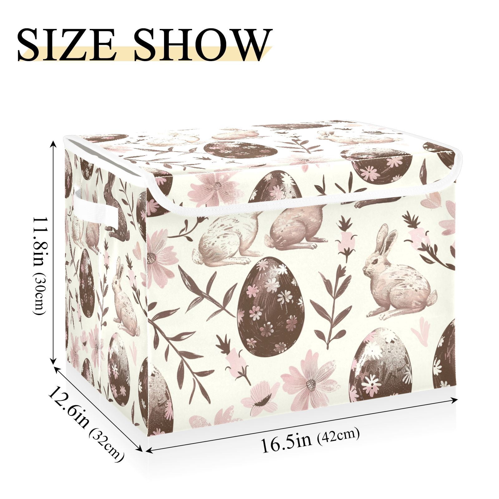 Chocolate Easter Eggs Rabbits Storage Basket for Shelves Foldable Container Organizer for Organizing Toys Clothes Books with Handles