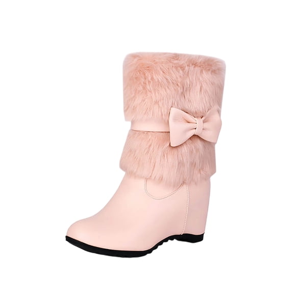 Women Fashion Ankle Boots, Wedge Heel Booties for Winter, Cute Bow Details, Comfortable Height Increase, Vegan Leather Short Boots for Casual Outdoor Wear