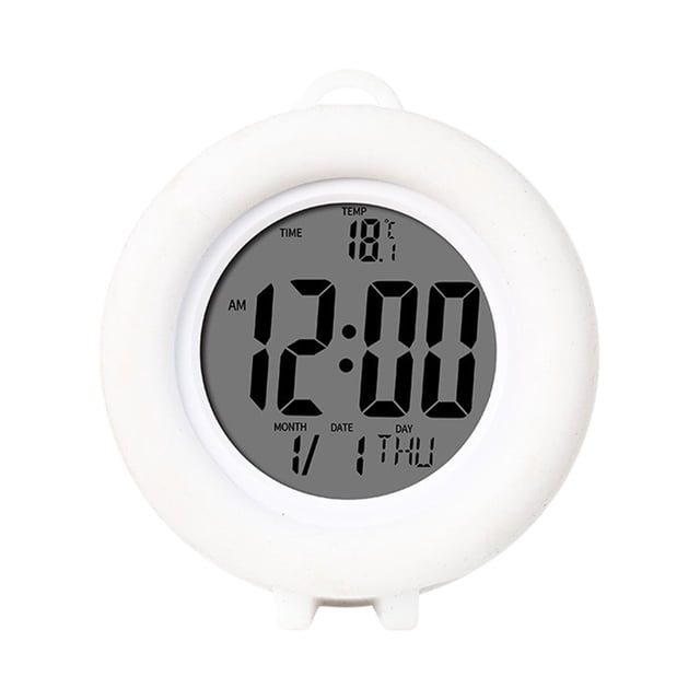 TopLLC Digital Alarm Clock for Bedroom, Small Electronic Table Clock with Temperature and Date, Battery Operated 12/24H Switching Round Alarm Clock with Timer and Night Light for Bedroom Office