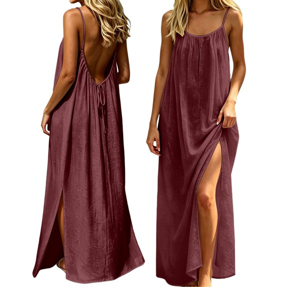 Wsysadlol Under $20 Summer Dresses for Women 2026 Women Summer Boho Maxi Dress Sleeveless Gradient Color Spaghetti Strap Backless Flowy Beach Dress Casual Loose Cover Up Dress