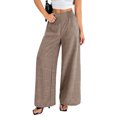 thumbnail image 2 of Women'S Elastic Smocked Waist Pants Straight Leg High Rise Long Trousers Brown L, 2 of 8