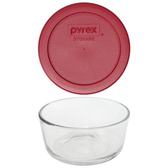 Pyrex 7200 2-Cup Glass Bowl & 7200-PC Sangria Red Lid