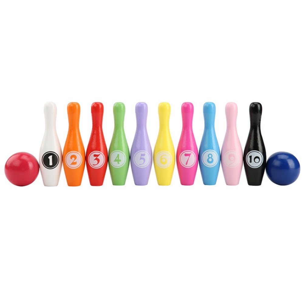 Yesbay Wooden Colorful Number Bowling Ball Pin Set Sport Games