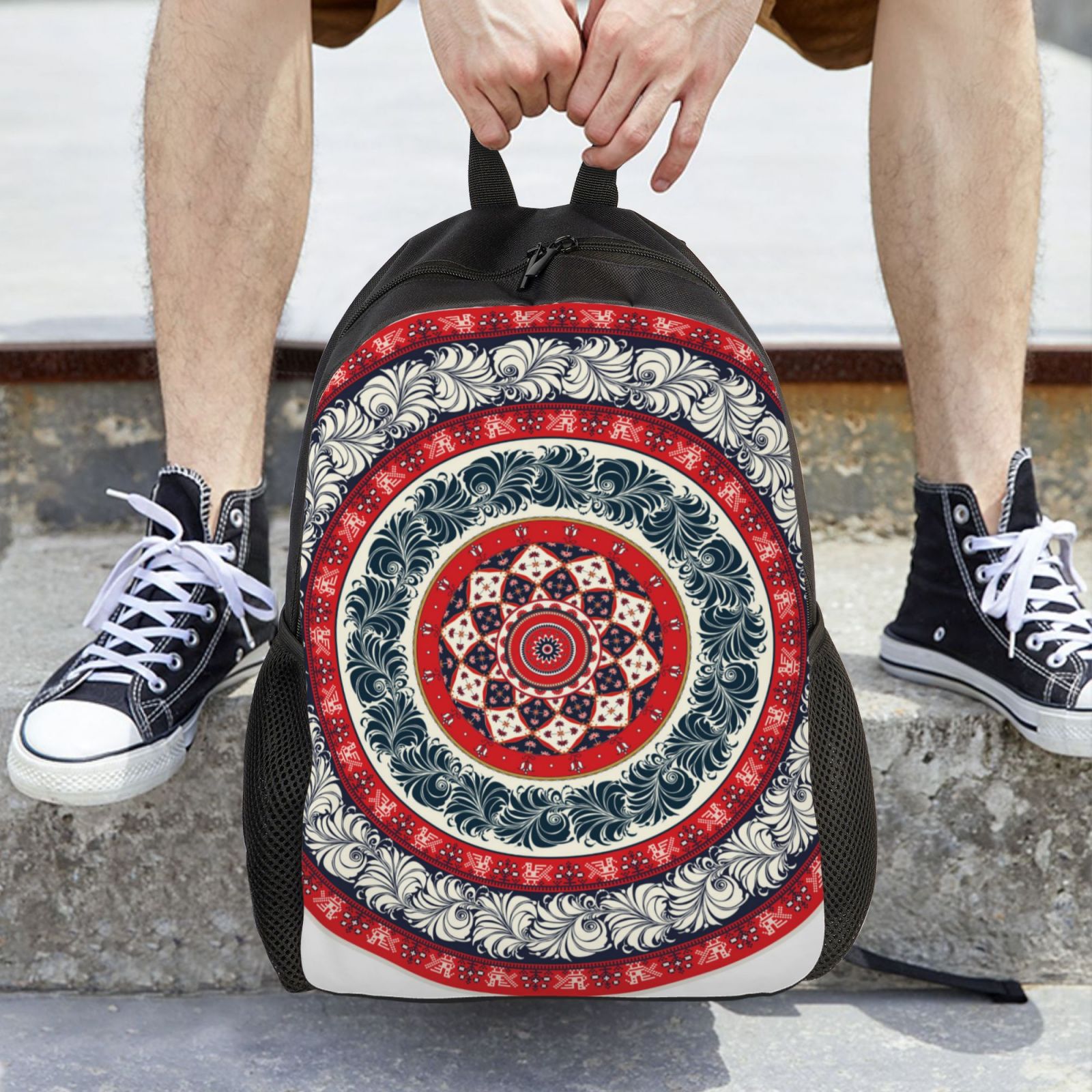 Xecao Round Design Print School Backpack with Laptop Compartment Small Travel Laptop Backpack for Women Men Waterproof College Backpack Simple School Bag