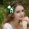 thumbnail image 2 of St Patricks Day Hair Accessories, Green and White Hair Bows for St Patricks Day Outfit, Shamrock Merch Gift, 2 of 6