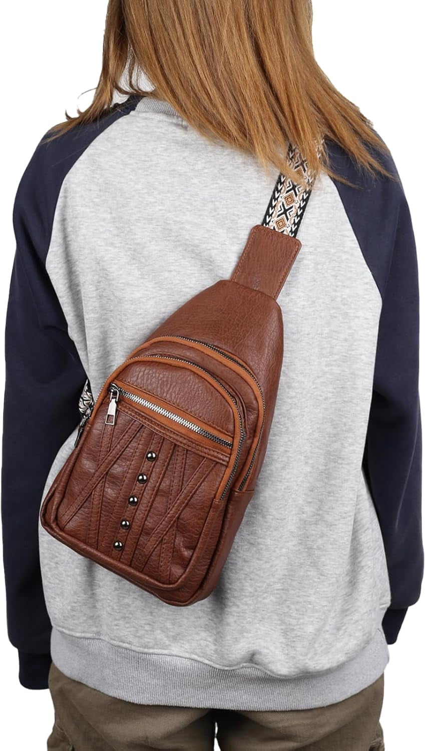 Sling Bag for Women Crossbody, Leather Cross Body Fanny Packs for Women, Trendy Chest Bag for Travel and Daily Use