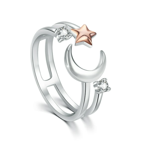 Coachuhhar Bague Lune Étoile en Argent Sterling Bague Lune Croissant Bague Ouverte Ajustable Bijou Cadeau pour Femmes